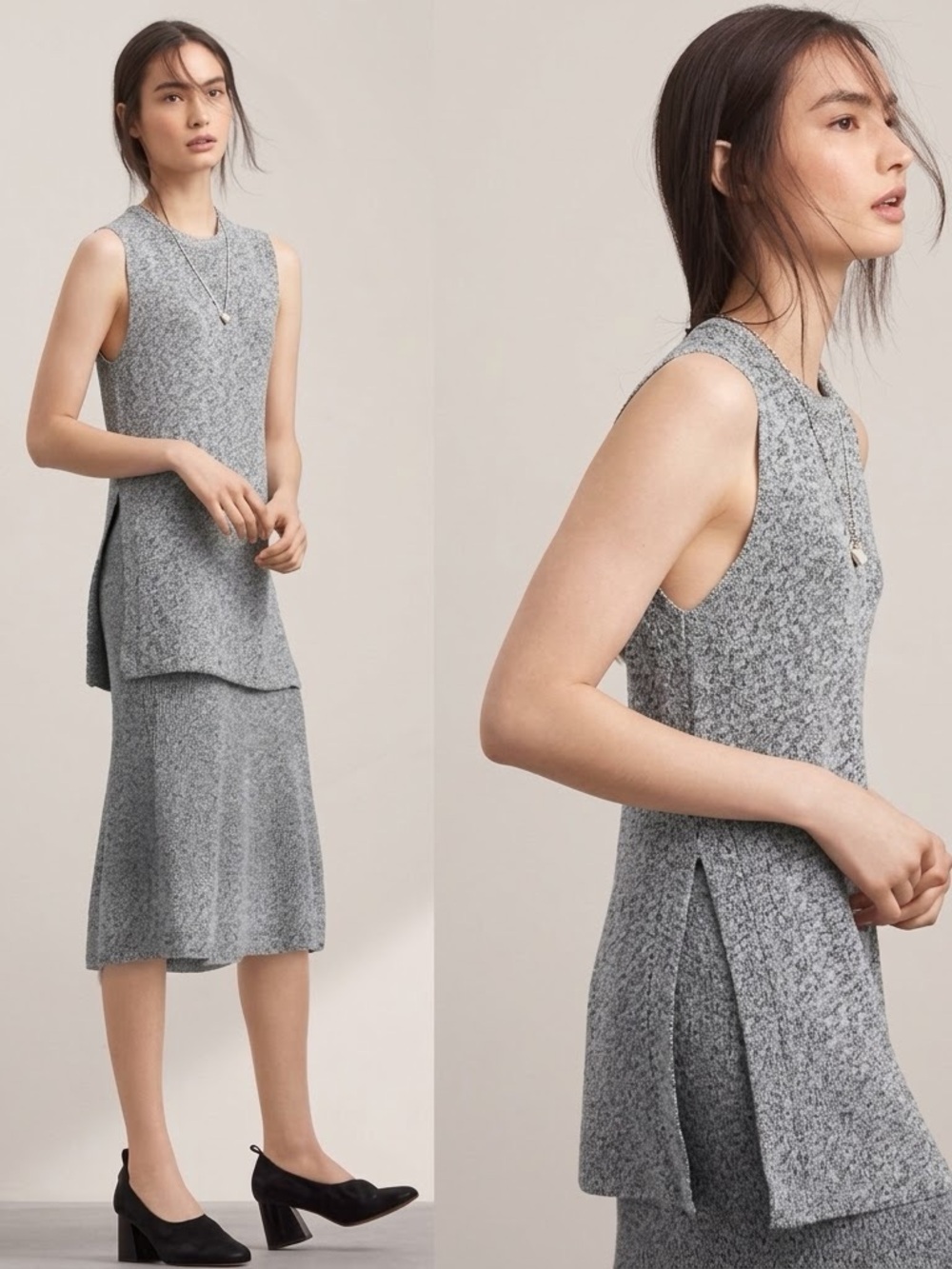 ARITZIA Wilfred Palmier Mock Neck Knit Tunic Top - Pepper Grey XS